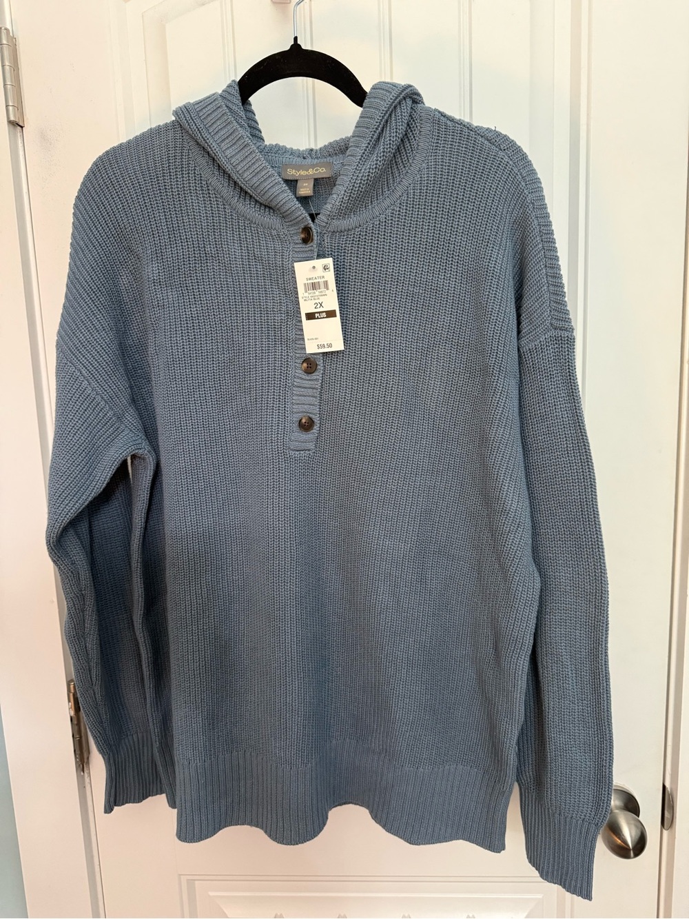 Style & Co. Women’s Light Blue Hooded Knit Sweater